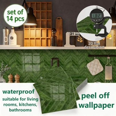 14 Tấm Gạch Dán Tự Dẹp, Chịu Nhiệt, Dễ Dán, Tấm Lát Gạch Chống Thấm Nước cho Nhà Tắm, Trang Trí Nhà Cửa, Trang Trí Quầy Bar Xe Nhà Lưu Động