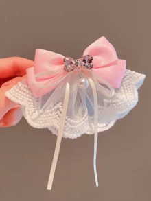 1pc Lace Bow Hair Clip, Ethereal Big Bow Veil Ribbon Hair Accessory, Sweet And Gentle - Multicolor - View 6
