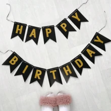 一套黑色生日快乐派对装饰横幅，金色箔纸“生日快乐”横幅，以及现代金属装饰横幅，适合生日派对装饰、黑金主题生日装饰，可悬挂于室内或用作拍照道具。也适用于黑色主题生日装饰、周年庆典、男女生日装饰和圣诞节装饰。 - A - 查看 5