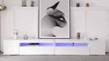 Modern White TV Cabinet, Clear Panel, Variable LED Lighting, Living Room And Dining Room 240 Cm (Glossy Panel, Not Highly Glossy) - White - View 4
