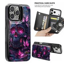 Skull Butterfly/Wallet Card Holder,Credit Card Slots Phone Case For Iphone17/17air 16/15Pro 14/13pro12 11 ProMax Xs 16Plus Case, Cute Phone Case  Galaxy S22/S23+S24 Plus/S25Ultra/ Cover For Women Girls Stylish  Fashionable Coin Pocket Magnetic.A281 - màu đen - Xem 1