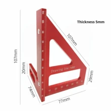 Regla de escuadra de carpintería de aleación de aluminio de 7 pulgadas, regla de ángulo de 90 grados con medidas en inglés/métricas - Regla triangular para trabajar la madera - Ver 14