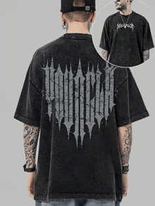 1PC Y2K Vintage Washed T-Shirt |   Men's YLA Graphic Tee |   Gym Graphic Tee |   Gifts For Men Or Boyfriend |   100% Cotton |   230Gsm Thickened Fabric |   Unisex - màu đen - Xem 2