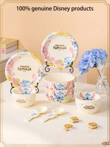 Disney Juego de vajilla de cerámica con diseño de Stitch, cuenco de arroz para el hogar, juego de cuenco y plato de alta calidad, set de regalo - Multicolor - Ver 9