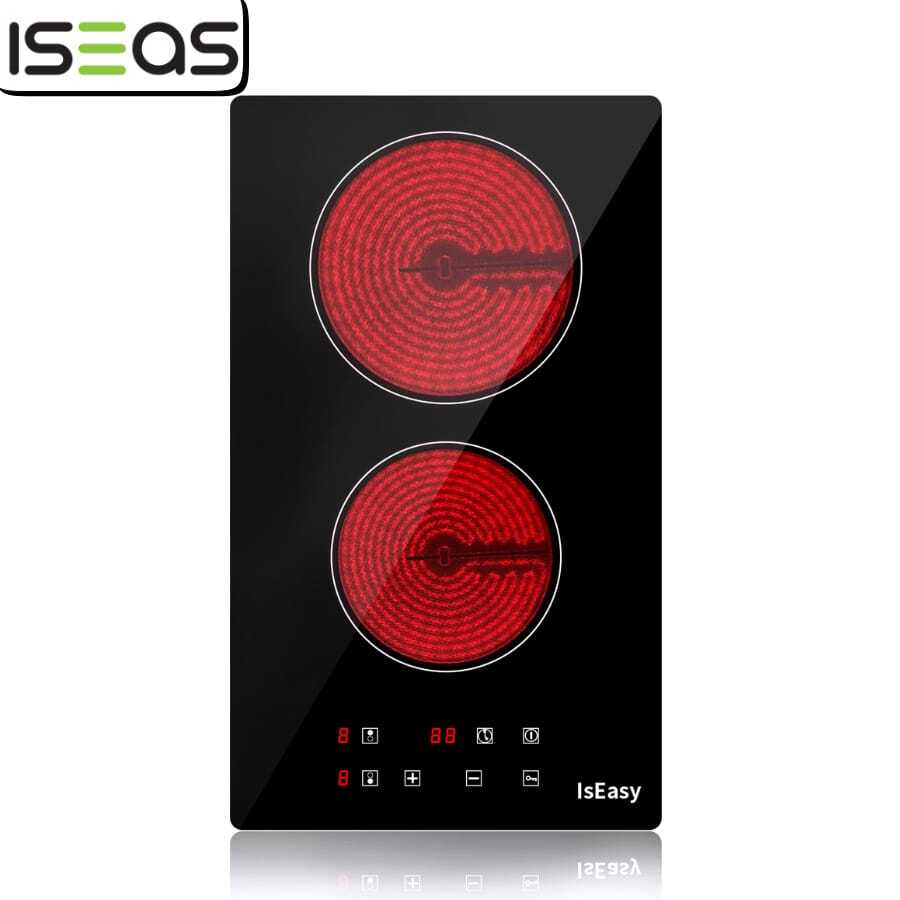 IsEasy Electric Ceramic Hobs Built-In 2 Zone 30cm Touch Control Lock Timer Black Safety