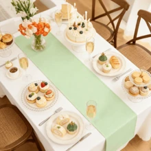1/24pcs Modern European & American Vintage Style Solid Color Minimalist Textured Table Runner, Soft Absorbent Tablecloth For Hotel, Party, Home Dining Table Decor - Green - View 2