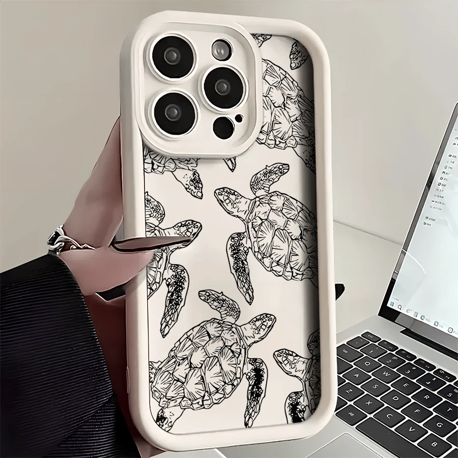 Esta funda con estampado de tortuga es compatible con Apple 16E/15/14/13/12/11/PRO/PLUS/PROMAX/MINI, S/A/M/NOTE, S/G/EDGE/E, Transition Spark/HANTOM/CAMON/INFINIX, Honor 400/PLAY/X/Y, OPPO Reno/A/F, 14/Redmi/POCO/NOTE y otros modelos. Está fabricada con TPU transparente, sencillo, elegante y resistente. Es una opción ideal para San Valentín, Halloween, Navidad, para uso personal o como regalo. - Blanco - Ver 1