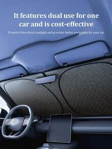 Laser Holographic Car Sun Shade - UV Protection And Heat Insulation Windshield Sunshade With Memory Steel Frame, Full Coverage D-Shape Design, Fade-Resistant Interior Protection, Easy Folding Storage Bag, Laser Titanium Silver Printed Sun Shade, Summer Car Sun Shade - Sunshade - View 3