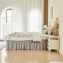 VOLTITO 1pc Elastic Bed Ruffle - Easy Wrap Around Ruffle - Microfiber Bed Skirt With Adjustable Elastic Belt 15 Inch Tailored Drop - Hotel Quality Bedskirt, Fade Resistant (T/F/Q/K) - Linen - 查看 6