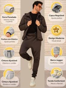 Men's Sweatshirt And Pants Set - Warm And Stylish With Cuffs - Premium Line - 淺灰色 - 查看 3