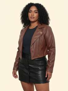 Women's Plus Size Jacket In Faux Leather/Synthetic Leather, Sizes G1 To G4 - 查看 2