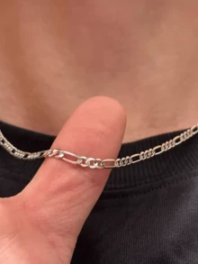 1 pieza Collar de cadena minimalista y cool de estilo hip-hop - Plateado - Ver 3