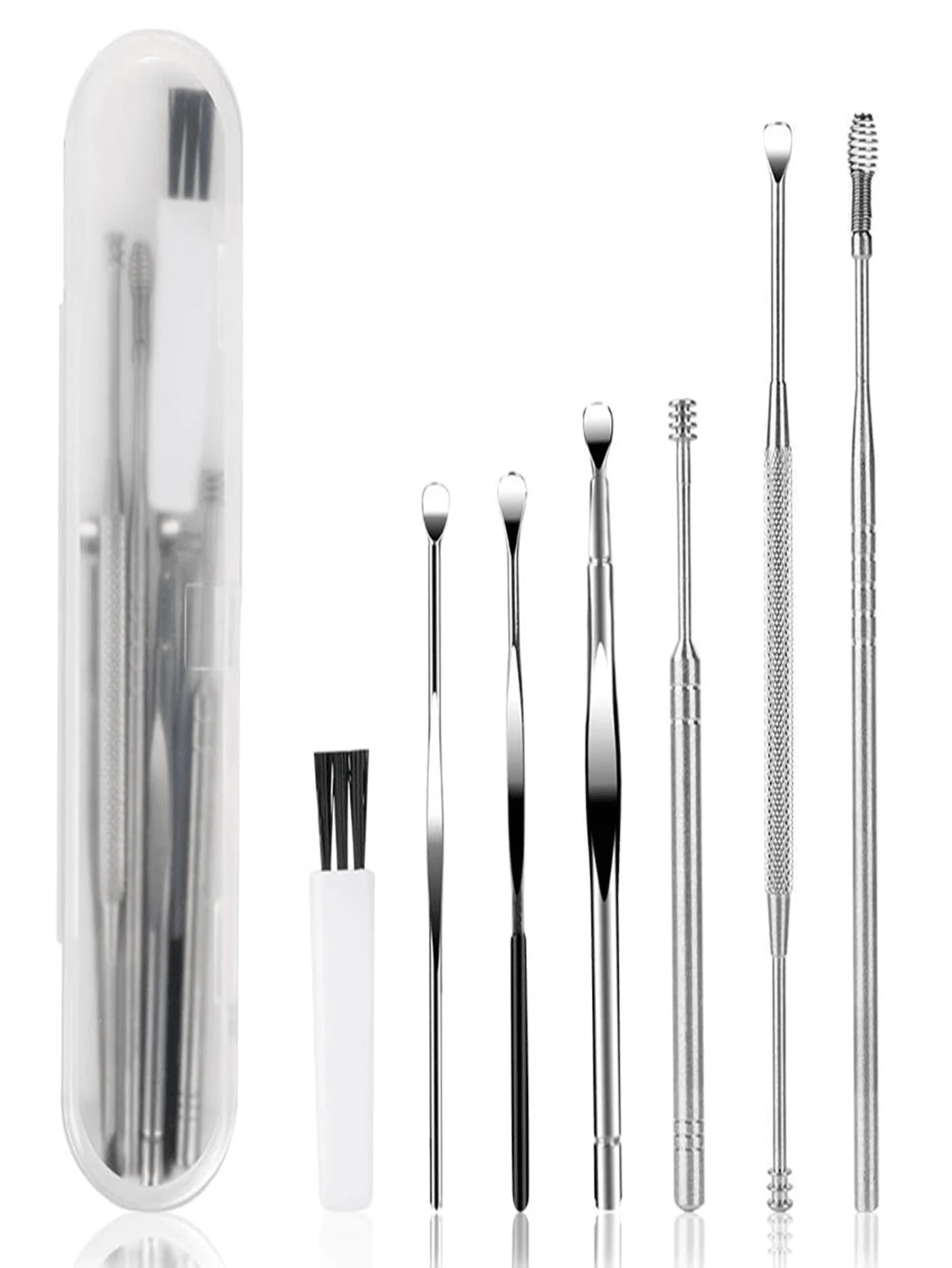 7 Pcs Ear Pick Earwax Removal Kit Ear Cleansing Tool Set, Ear Curette Ear Wax Remover Tool With Cleaning Brush And Storage Box, Sliver - View 1