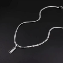 时尚男士黑色宝石吊坠项链，不锈钢扁平链，嘻哈风格首饰，欧美风首饰，派对配饰，派对首饰，男友礼物，情人节礼物，父亲节礼物 - 彩色 - 查看 2