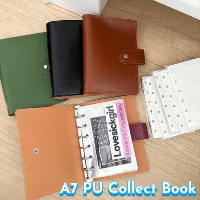 Portada de carpeta A7 de PU, estuche de hojas sueltas de 6 agujeros, 45 hojas de recambio, 10 fundas DIY, organizador de libro de recortes