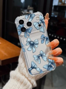 1 pieza Funda de teléfono transparente de TPU a prueba de golpes con lazo azul, compatible con iPhone 17 Pro, 16/16 Pro Max, 15, 11, 12, 13, 14, XR, XS, Pro, Max, 13 Pro Max, 15 Plus, 17, 17 Pro Max, Mini, con ranura para tarjeta y soporte para fotos, regalo de vacaciones - transparente - Ver 1