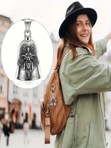 1 pieza Llavero casual de estilo callejero con colgante de campana y cruz, diseño de alas de motocicleta punk retro, unisex - Multicolor - Ver 3