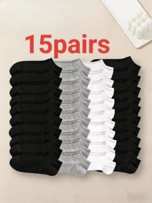 20/30 Pairs Women Black White Grey Ankle Socks, Fashionable Minimalist Short Socks - Black - View 26