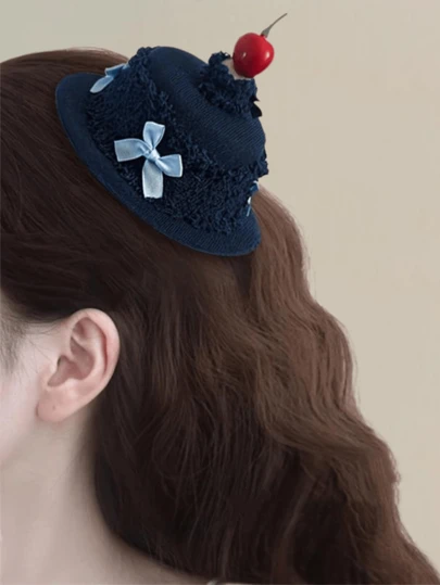 1个生日装饰帽樱桃奶油迷你蛋糕发夹趣味可爱创意派对头饰