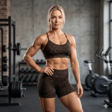 Women's Fitness Shorts And Tank Top Set (No Padding) - Báo đốm nâu - Xem 1