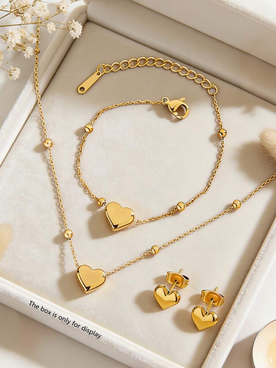 Bộ trang sức VceTd 1 món phong cách lãng mạn tối giản bằng thép không gỉ, gồm mặt dây chuyền hình trái tim sáng bóng và dây chuyền hình kẹp giấy, phù hợp cho phụ nữ đeo hàng ngày, dự tiệc, đám cưới, lễ đính hôn hoặc làm quà tặng Ngày Valentine cho người yêu thương. - Vàng - Xem 1