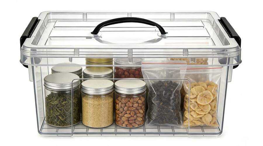 HOMYGO-Transparent Plastic Storage Container With Portable Handle | Stackable Organizer Box | 5 Capacity Options (5.7L/8.5L/10.8L/12.6L/18.6L) | Closet And Desk Organizer - 12.6L - 查看 1
