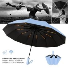 AMOROSA 1 pieza Paraguas Automático Plegable con 24 Varillas Reforzadas,Súper Resistente al Viento,Protección UV para Sol y Lluvia,Sombrilla Portátil Ideal para Verano,Viajes,Oficina y Uso Diario - Celeste - Ver 2