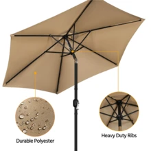 Butterslay 9FT Outdoor Umbrella 6 Ribs Market Umbrella With Push Button Tilt Patio Table Umbrella Garden Weather-Resistant Canopy, Shade 4 To 6 People, Easy Assembly, Grey/Navy Blue/Orange/Red/Royal Blue/Sky Blue/Tan/Turquoise/Yellow/Burgundy/Black/Brown/Cream/Dark Green/Grass Green - Tan - 查看 4