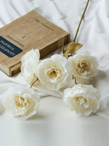 1/3pcs Artificial Reni Flower Bouquet - Artificial Flowers; 5 Flowers Per Stem, European Style Decorative Floral Arrangement Suitable For Home Living Room, Soft & Lifelike Petals, Elegant & Romantic Style, High-Quality Silk Material, Ideal For Autumn/Winter Decor - White - View 1