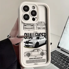 Esta funda para teléfono con estampado del Dodge Challenger es compatible con Apple  16E/15/14/13/12/11/PRO/PLUS/PROMAX/MINI, S/A/M/NOTE, S/G/EDGE/E, Transition Spark/HANTOM/CAMON/INFINIX, Honor 400/PLAY/X/Y, OPPO Reno/A/F, 14/Redmi/POCO/NOTE y otros modelos. Está fabricada con TPU transparente, sencillo, elegante y resistente. Es una opción ideal para San Valentín, Halloween, Navidad, para uso personal o como regalo. - Café integral - Ver 2