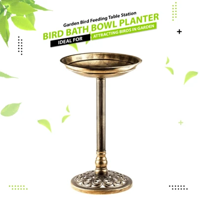 Crystals Garden Bird Bath Bowl With Stand Outdoor Decorative Bird Bath Feeder Bowl Bronze Green Patio Garden Ornament