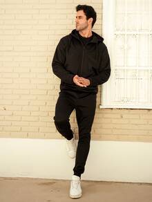Men's Sweatshirt And Pants Set - Warm And Stylish With Cuffs - Premium Line - 黑色 - 查看 1