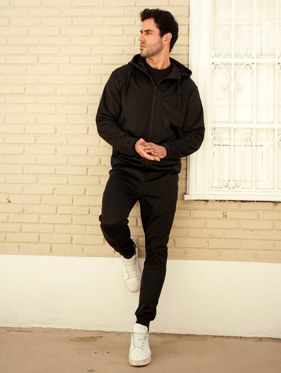 Men's Sweatshirt And Pants Set - Warm And Stylish With Cuffs - Premium Line - 黑色 - 查看 1