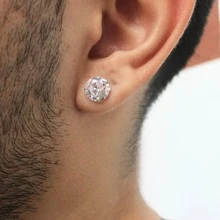Men's 8mm Cubic Zirconia Stud Earrings - 銀色 - 查看 1