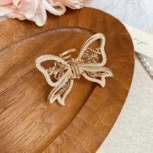 1pc Hollow Butterfly & Iris Flower Pearl Hair Claw - Gold - View 8