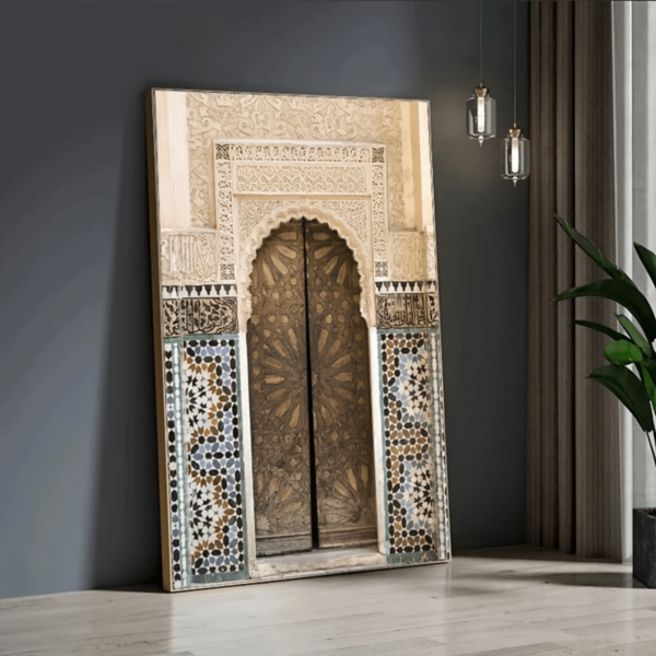 1pc Retro Muslim Poster Moroccan Arch Canvas Painting, Landscape Painting, Suitable For Home Decor, Room Decor, Bedroom Decor, Living Room Decor, Bathroom Decor, Wall Decor, Optional Wall Art With Frame.