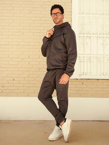 Men's Sweatshirt And Pants Set - Warm And Stylish With Cuffs - Premium Line - Gris - Ver 3