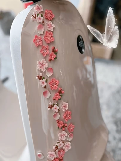 4 miếng dán hoa tương thích với xe máy, nhà cửa & trang trí ngoài trời - Miếng dán nhựa, dễ dàng bóc và dán mà không để lại cặn (không cần dụng cụ) - Trang trí xe cộ & DIY