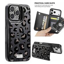 Leopard Print (English)/Wallet Card Holder,Credit Card Slots Phone Case For Iphone17/17air 16/15Pro 14/13pro12 11 ProMax Xs 16Plus Case, Cute Phone Case  Galaxy S22/S23+S24 Plus/S25Ultra/ Cover For Women Girls Stylish  Fashionable Coin Pocket Magnetic.A317 - 黑色 - 查看 4
