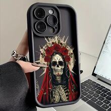 Esta funda para teléfono con estampado de calavera oscura y rosa roja es compatible con Apple  16E/15/14/13/12/11/PRO/PLUS/PROMAX/MINI, S/A/M/NOTE, S/G/EDGE/E, Transition Spark/HANTOM/CAMON/INFINIX, Honor 400/PLAY/X/Y, OPPO Reno/A/F, 14/Redmi/POCO/NOTE y otros modelos. Está hecha de TPU transparente, sencillo, elegante y duradero. Es una opción ideal para el Día de San Valentín, Halloween, Navidad, para uso personal o como regalo. - Negro - Ver 10