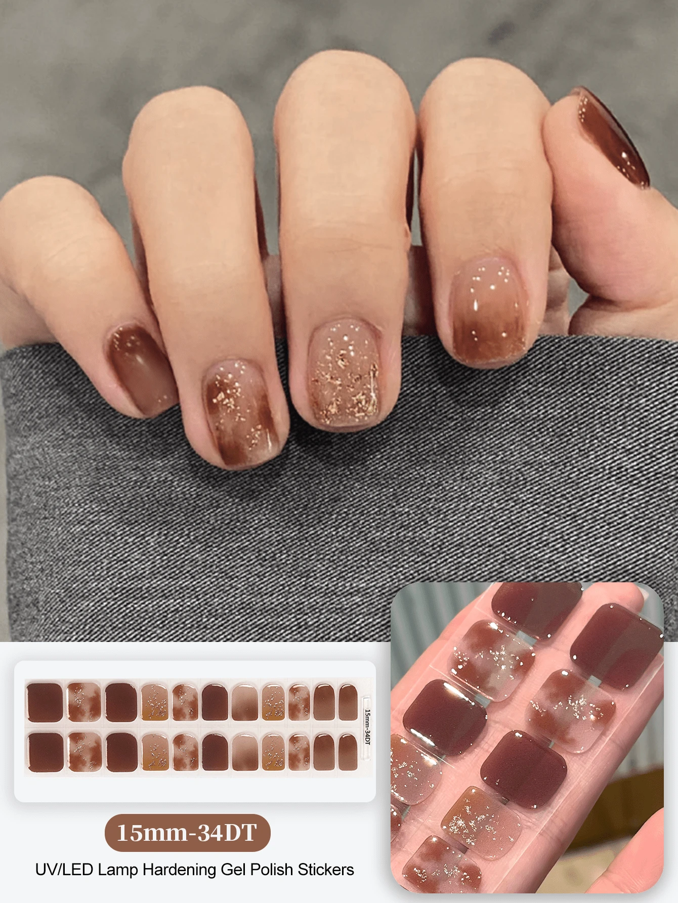 Tiras de gel de uñas semi curadas, 20 piezas de envoltorios de calidad de salón de larga duración, pegatinas de gel de uñas de fácil aplicación y remoción con luz UV