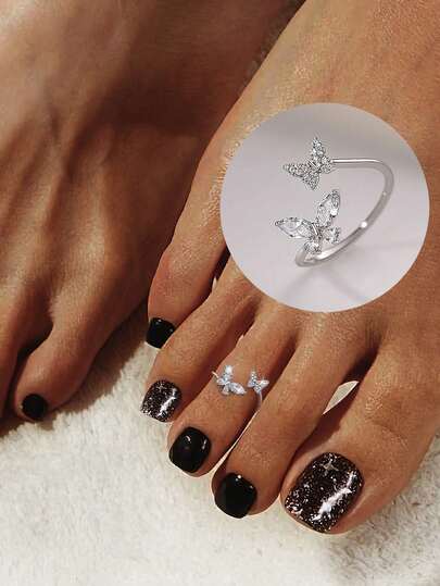 1 pieza Anillo para el dedo del pie de plata de ley S925 con mariposa delicada ajustable, adecuado para vacaciones de verano en la playa, para mujeres y adolescentes