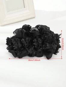 1pc Oversized Floral Ruched Elegant Butterfly Claw Hair Clip Summer Outfits Hair Clips Beach Accessories Summer Beach Claw Clips Vacay Hair Claws - Black - View 7