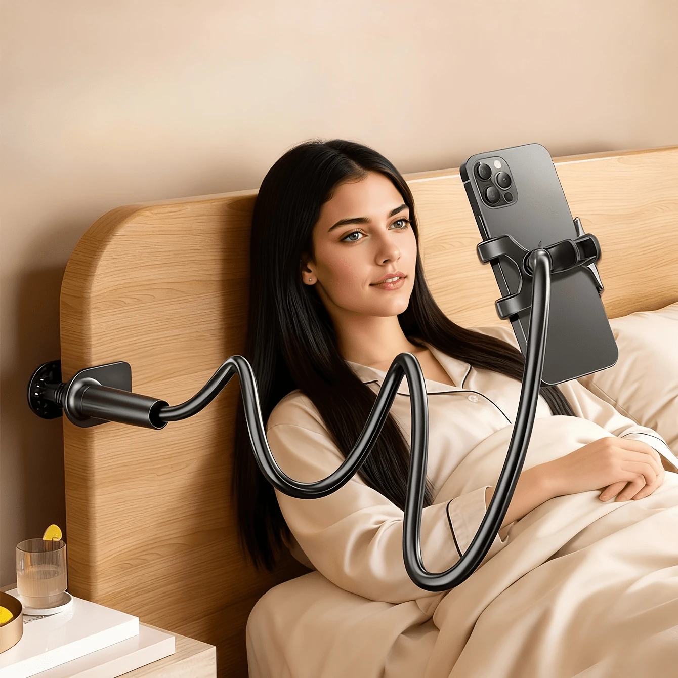 حامل هاتف دوار 360 درجة، قاعدة حلزونية ثابتة جدًا لوضع الهاتف على السرير والمكتب، حامل هاتف عام للاستخدام اليدين الحر
