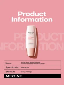 MISTINE 1 buah Primer Makeup Pencerah Berbasis Air, Lotion Tabir Surya, Krim Pelindung Matahari Pelembap Pemutih SPF50+ PA++++ Cocok untuk Perlindungan Matahari Sehari-hari dan Aktivitas Luar Ruangan, Hadiah Sempurna untuk Pacar - MultiWarna - View 5