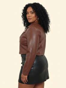 Women's Plus Size Jacket In Faux Leather/Synthetic Leather, Sizes G1 To G4 - 查看 3