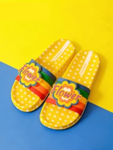1双彩虹花朵字母PVC模压拖鞋，适合夏季散步、度假、通勤等场合，是一款充满活力的夏季时尚单品。 - 黃花flower拖鞋 - 查看 3