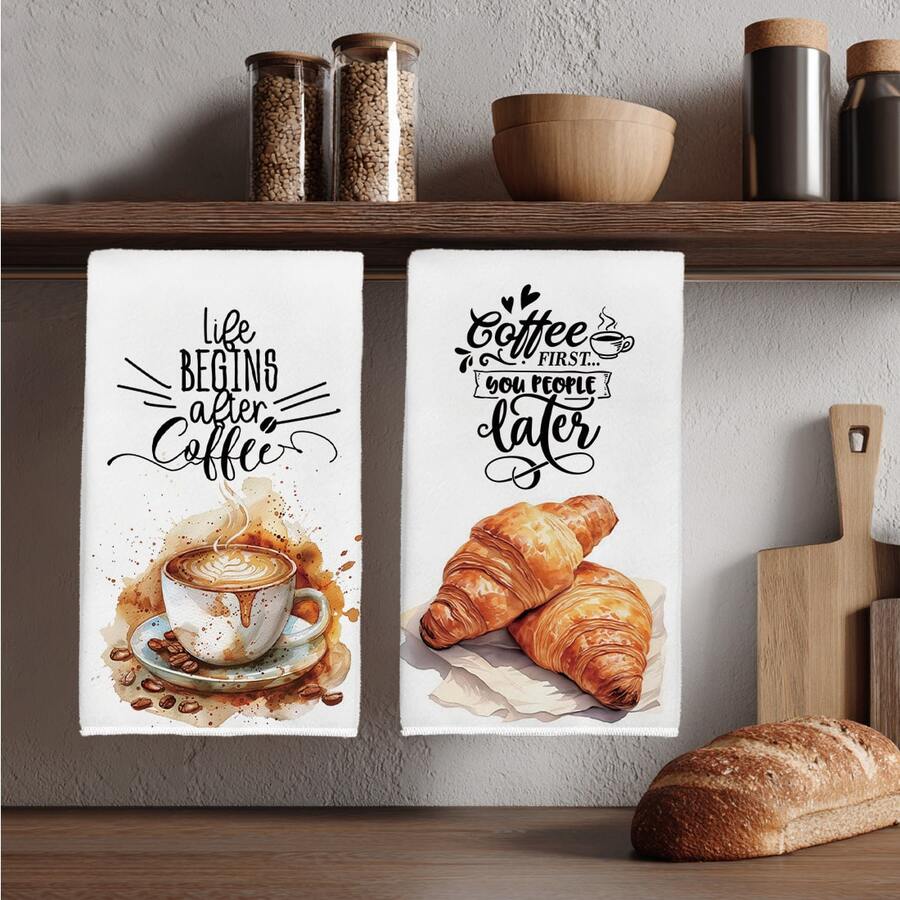 2 chiếc khăn lau bếp họa tiết bánh sừng bò tối giản, chất liệu polyester mềm mại, thích hợp trang trí nhà bếp, lau dọn, trang trí tiệc tùng, đồ dùng thiết yếu cho nhà bếp và phòng tắm, trang trí nhà cửa, quà tặng tân gia. - Nhiều màu - Xem 1