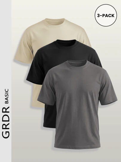 GRDR 3 قطع/مجموعة تيشيرتات رجالية بأكمام قصيرة وياقة دائرية، بألوان أحادية للشارع والرياضة، بتصميم بسيط متعدد الاستخدامات، مناسبة للتنسيق