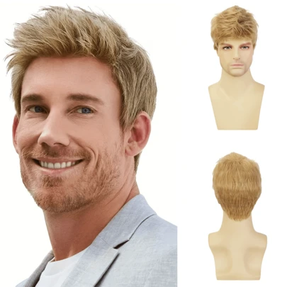 Tóc giả màu vàng bạch kim dành cho nam, tóc giả ngắn tỉa lớp màu vàng bạch kim, được làm từ chất liệu tổng hợp chịu nhiệt, phù hợp cho các bữa tiệc giải trí dành cho cả nam và nữ, sử dụng hàng ngày và hóa trang.